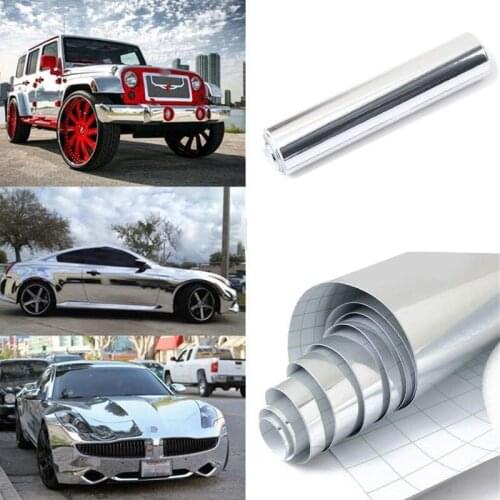 152*20CM High Stretchable Silver Chrome Air Bubble Free Mirror Vinyl Wrap Film Sticker Sheet emblem Car Bike Motor Body Cover