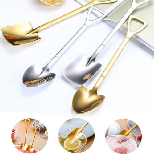 2PC 410 creative retro shovel coffee spoon stainless steel dessert spoon watermelon spoon ice cream spoon tip shovel flat shovel