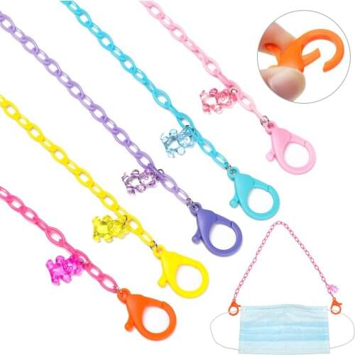 2pcs Adjustable Acrylic Mask Lanyard Artifact Portable Mask Storage Chain Kids Chains for Storing Masks Holder with Bear Pendant
