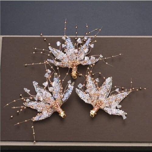 3Pcs/set Vintage Hair Clips White Red Maple leaf Hairpins Bridal Headpiece Bobby Pins Headdress Jewelry Styling Accessories Tool