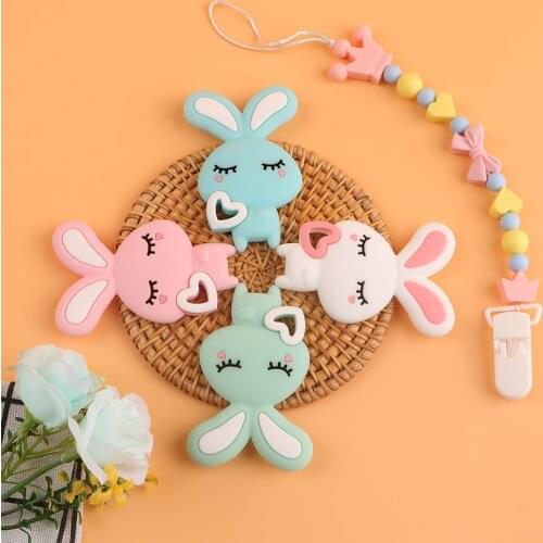 Kovict 5/10pcs Rabbit Silicone Teether Cute Food Grade Safety Pendant DIY Pacifier Chain Necklace Accessories Baby Molar Toys