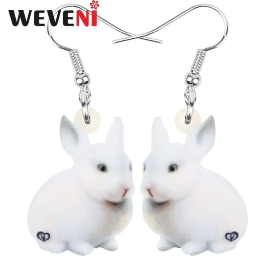 WEVENI Acrylic White Easter Hare Rabbit Bunny Pet Earrings Cute Animal Dangle Drop Jewelry For Women Kids Fashion Festival Gift