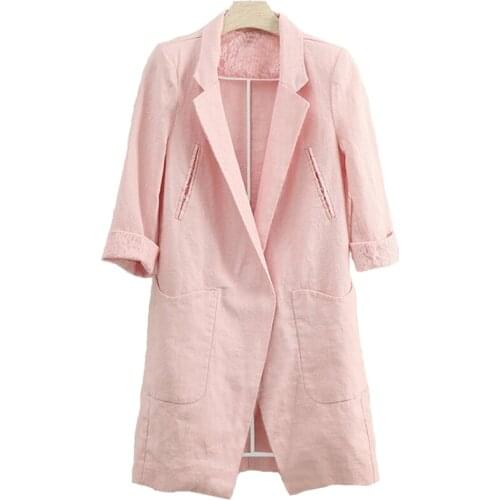 Fashion Cotton Linen Small Blazers Women 2019 Spring Summer Casual Tops Female Plus size Thin Jacket Medium Sleeve Suits 2631
