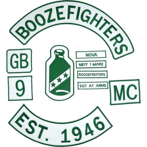BOOZEFIGHTERS MC SGT AT ARMS Embroidered punk biker Patches Clothes Stickers Apparel Accessories Badge 10 PCS/SET