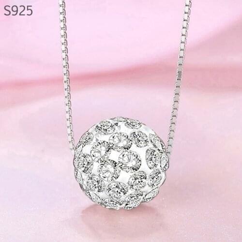 Real Pure Solid 925 Sterling Silver Pendant Necklace for Women Cubic Zircon Crystal Fashion Female Chain Necklace Fine Jewelry