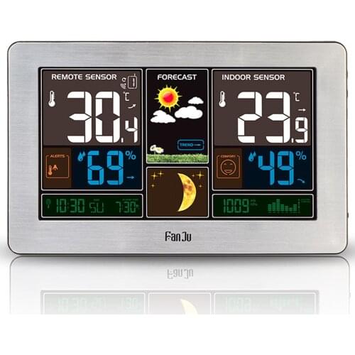EU Plug Digital Alarm Clock Weather Station Indoor Outdoor Temperature Humidity Forecast Desk Clock