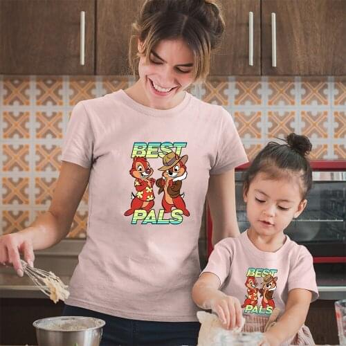 Disney Four Seasons Family Look Outfits Kawaii Pattern Chip 'n' Dale Cartoon Printing T-shirts Summer New Adult Unisex T Shirts