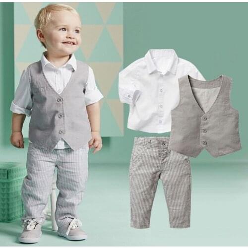 E&Bainel 2020 New Baby Boys Gentleman Suits Infant Newborns Clothes Sets Kids Vest+Shirt+Striped Pant 3 Pcs Sets Children Suits