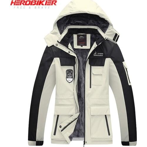 HEROBIKER Winter Jacket Fleee Snow Skiing Jacket Cold Protection Windproof Moto Rainproof Warm Cotton Chaqueta Hooded Jaqueta