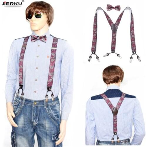 JIERKU Suspenders with Bow Tie Mans Braces 6 Clips Suspensorio Fashion Trousers Strap Father/Husbands Gift 3.5*120cm