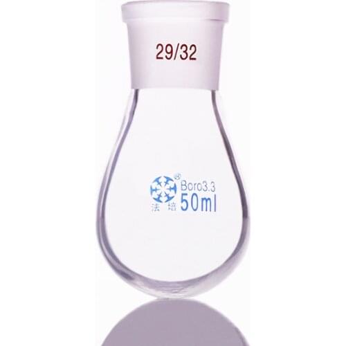 Flask eggplant shape,short neck standard grinding mouth,Capacity 50ml and joint 29/32,Eggplant-shaped flask