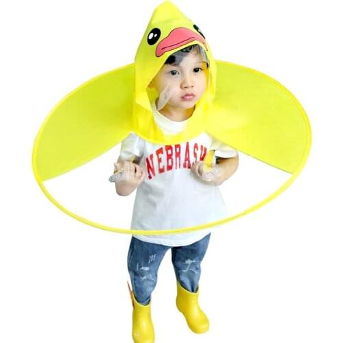 Creative Kids Rain Cover Cute Cartoon Duck UFO Childrens Raincoat Boys And Girls Umbrella Hat Windproof Poncho Rain Gear Hot