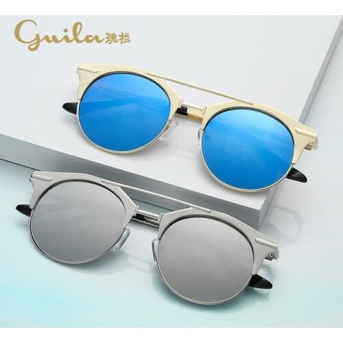 Round Sunglasses Women Men Brand Designer Sun Glasses for Female Male Vintage Retro Sunglasses-women Metal Frames Blue Uv400