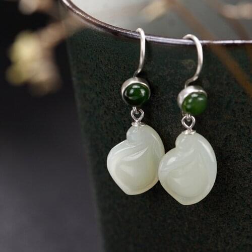 2018 Limited Top Fashion Brinco Pure Inlay Hetian Jade Peach Restoring Ancient Ways Ms High-grade Pendant Earrings Wholesale