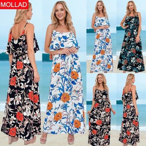 Fashion Womens Wear Floral Dress Long Beach Camisole 2021 Spring/Summer Cross-Border Foreign Trade Waist-Slimming Dress