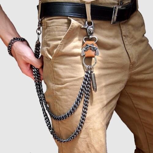 2019 Mens Three Strands Skull Biker Link Key Jean Wallet Chain 3 Layer Waist Punk Hook Silver Trousers Pant Belt Chain Jewelry