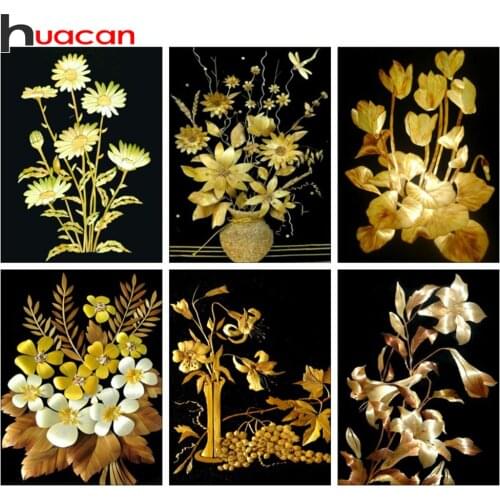 Huacan Diamond Painting Set Flower Golden Mosaic Embroidery Cross Stitch Daisy Diamond Art Wall Sticker