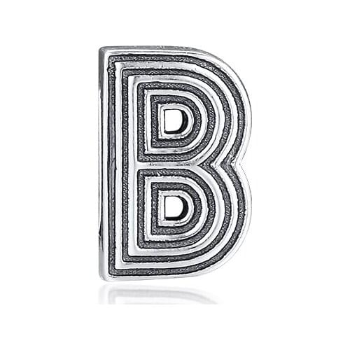 Original 925 Sterling Silver Beads Fits Pandora Reflexions Bracelet Letter B Clip Charms for Jewelry Making kralen berloques