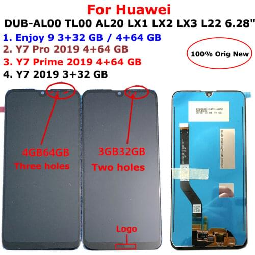 Original 6.28" For Huawei Enjoy 9/Y7 /Y7 Prime /Y7 Pro 2019 DUB-AL00 TL00 AL20 LX1 LX2 LX3 L22 LCD Display Touch Screen