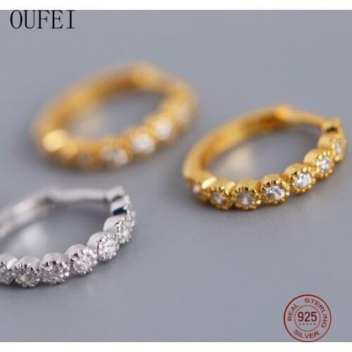 OUFEI 100%925 Sterling Silver hoop Earrings For Women Beautiful Earrings Rhinestone Round Earrings Fine Jewelry