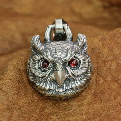 925 Sterling Silver Red Eyes Owl Pendant Charms Punk Pendant TA277