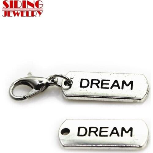 New 20pcs/lot Silver Hang Tag Dream Dangle Charms Lobster Clasp DIY Bracelet Necklace Pendants Jewelry Hanging Charms