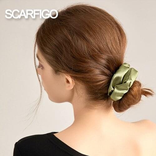 SCARFIGO Women Silk Scrunchie Elastic Handmade Multicolor Hair Band Ponytail Holder Headband Hair Accessories Silk Solid Color