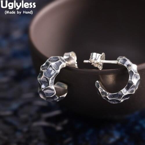 Uglyless Irregular Bumpy Surface Unisex Stud Earrings for Men Women Neutral Thai Silver Earrings Solid 925 Silver Brincos Bijoux