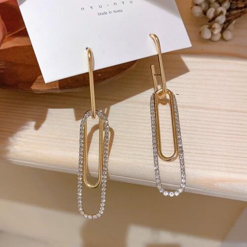 YAOLOGE For Women Full Rhinestone Pin Geometric Drop Pendant Earrings 2021 New Fashion Jewelry Ear Accessories Gift Oorbellen