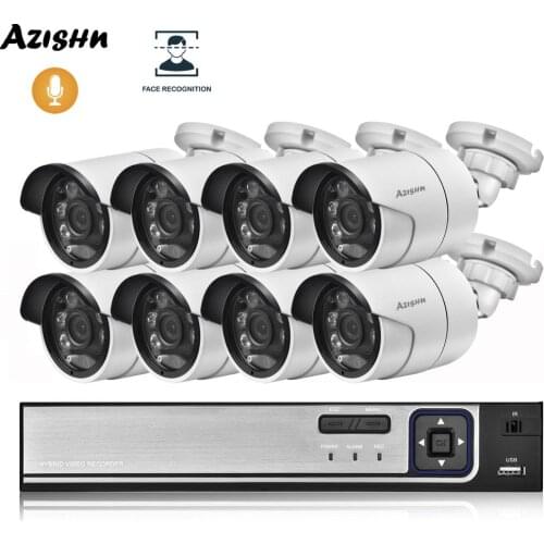 AZISHN 8CH POE NVR CCTV System Kit Face recognition H.265 5MP Audio Recording Weatherproof IP Camera Security Surveillance Set