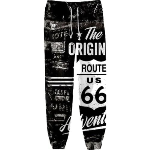 Route 66 3D Sweatpants Fashion Jogger Pants Streetwear Harajuku Slim Men/Women Warm Pants Casual Trousers