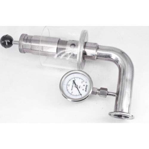 1.5" Tri Clamp 0.2-2.2 Bar Adjustable Pressure Relief Safety Valve Sanitary 304 Stainless + Pressure Gauge For Beer Fermenter