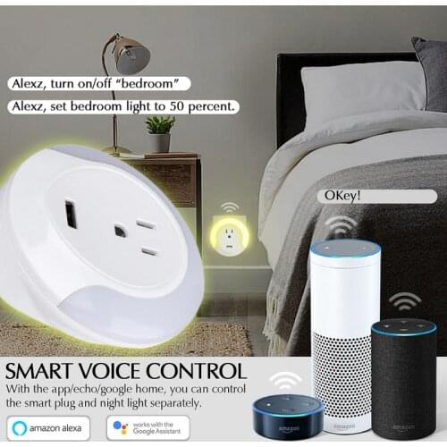 Tuya WiFi Socket With LED Night Light Smart Life US Plug Smart Plug Night Light Voice Remote Control For Alexa Google Home