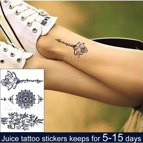 Waterproof Temporary Juice Ink Tattoo Sticker Chinese Words Lotus Mandala Flower Fruit Gel Long Lasting Tatto for Men Women