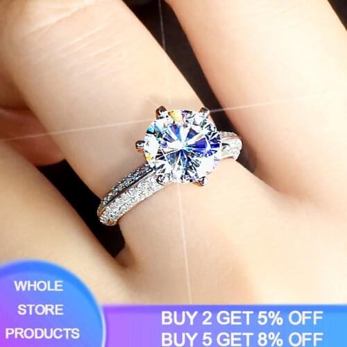 YANHUI 100% Original 925 Sterling Silver Wedding Ring 2ct Round Lab Diamond Gift Jewelry Anniversary Ring With Certificate