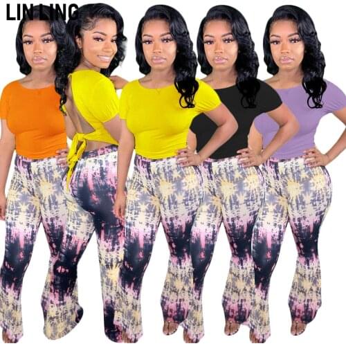 LINLING Open Back Bandage Fashion T-shirt Round Neck Women Summer Casual Knitting Solid Color Blouse