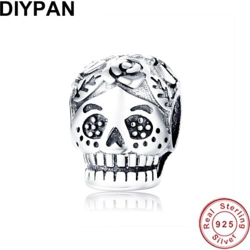 925 Sterling Silver Skull Charm Fit Original Pandora Bracelet Charms Bead Berloque Women DIY Jewelry