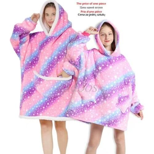Winter Warm Homewear Mom Daughter Clothes Sherpa Blanket Family Matching Outfits Kids Girls TV Blanket Oversized Hood Sweatshirt