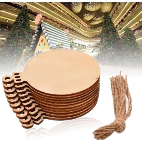 10pcs Christmas Bauble Tags Round Balls Hanging Board Tags Art Crafts DIY Blank Decorations Gift Tag Hanging Ornaments with Rope