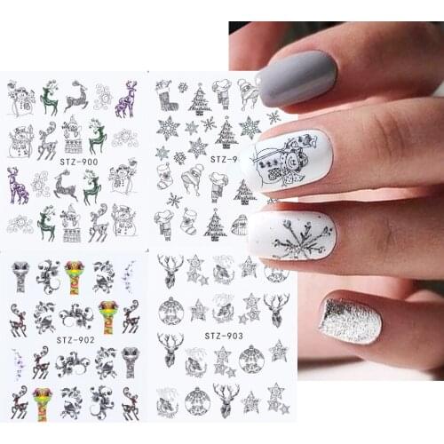 4pc Christmas Nail Art Stickers Snowman Socks Elk Water Decals Decorations DIY Winter New Year Foil Manicure Slider LASTZ892-905