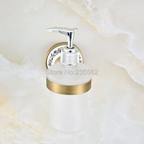 Antique Brass Ceramic Base Accessories Wall Mounted Glass Soap Dispenser Kitchen Sink Bath Liquid Pump Lba814