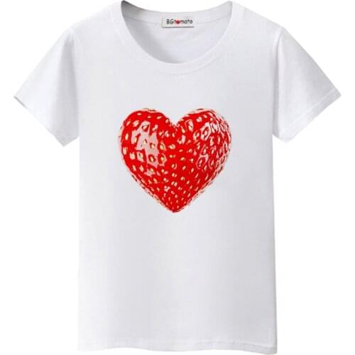 BGtomato Strawberry heart tshirt creative design t shirt women beautiful tops red graphic t shirts friends camisa femenina