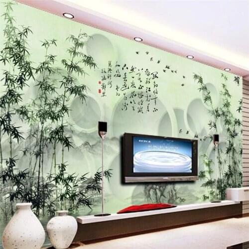 Wellyu Customized large murals fashion home improvement ink bamboo 3D circle TV background wall wallpaper papel de parede