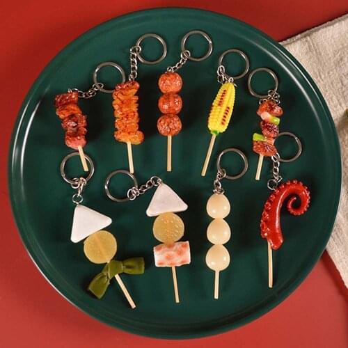 PVC Fake Barbecue Skewer Simulation Squid Must Gluten Oden Keychain Small Pendant Gluten Kanto Boiled Key Ring