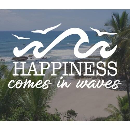Black/Sliver Happiness Comes In Waves Car Sticker BoHo Adventure Removable Waterproof Window Body Bumper CL868