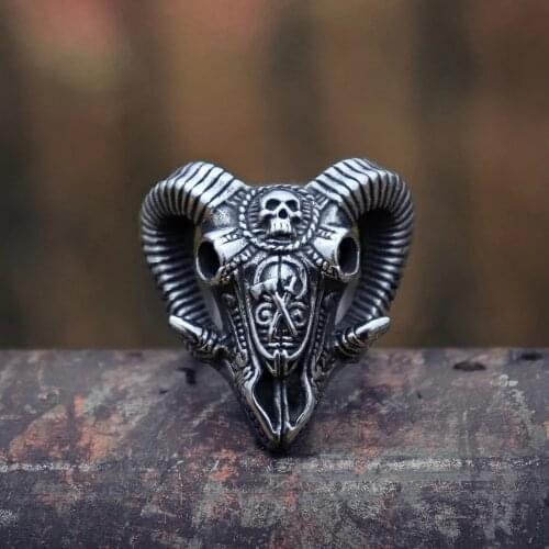Mens Stainless Steel Ring Goat Head Demon Skull Engraved Skull Ring Mens Punk Rock Party Biker Jewelry gift