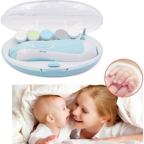 Electric nail polisher baby blue powder 6-piece electric nail clipper manicure set Lightweight Compact Perfect Gifts For Baby