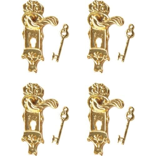 HOT 4 Sets 1:12 Dollhouse Miniature Alloy Door Locks with Keys for Doll DIY 1/12 Scale Dollhouse Accessory Wooden Door Parts