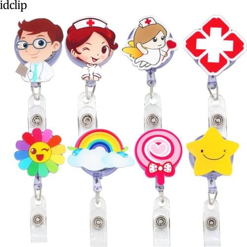 Idclip 8 Pack Doctor Men Nurse Women Badge Reel Holder Angel and Red Cross Retractable Cord Badge Reel