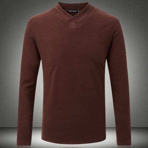 Famous Designer Top England Brand Man 2020 Autumn Winter V-neck Men T-shirts Long Sleeve Solid T Shirt 4XL 5XL 8338